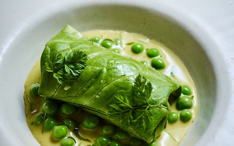 Plat gastronomique prepare avec les recoltes du jardin